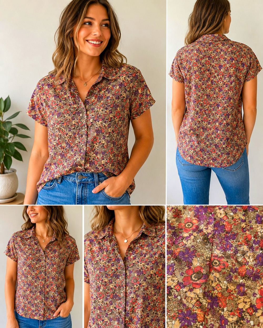 Anna VanDervilt Casuals Womens M Floral Button Front Shirt Blouse Cottagecore